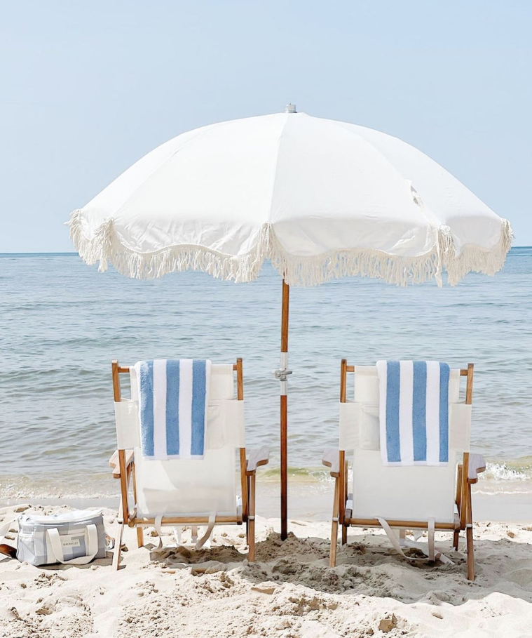 beach essential chairs and umbrellas