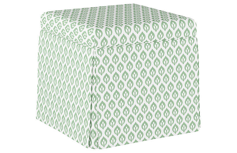 Anne Skirted Storage Ottoman, Sage Floral Linen - One Kings Lane.jpeg