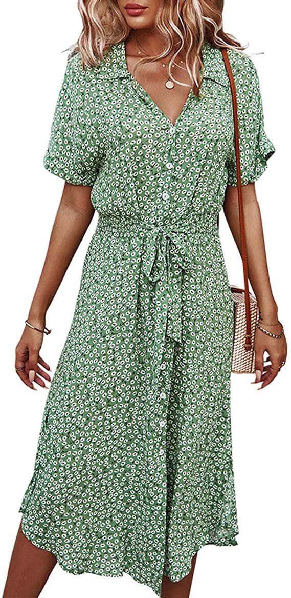 BROVAVE Women Summer Casual Short Sleeve Ditsy Floral Midi Dress - Amazon.jpg