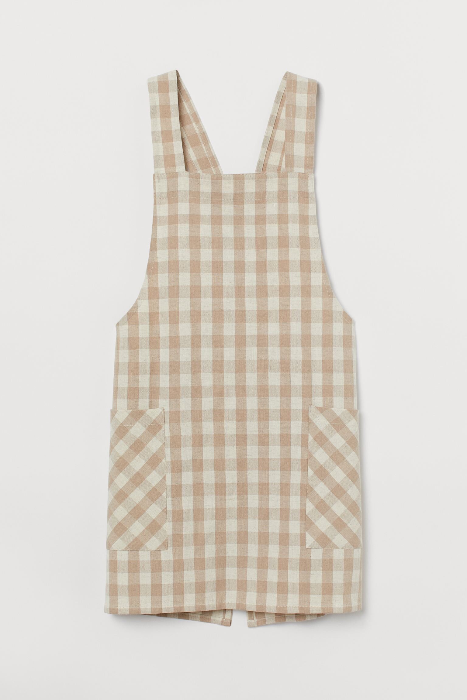 Beige gingham checked linen-blend apron - HM.jpeg