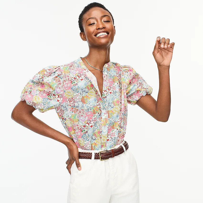 Classic-fit Short Puff Sleeve Top in Libert Patchwork Dream Floral - J Crew.jpg