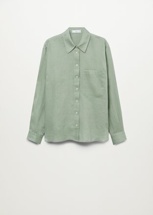 Green linen button-down shirt - Mango.jpeg