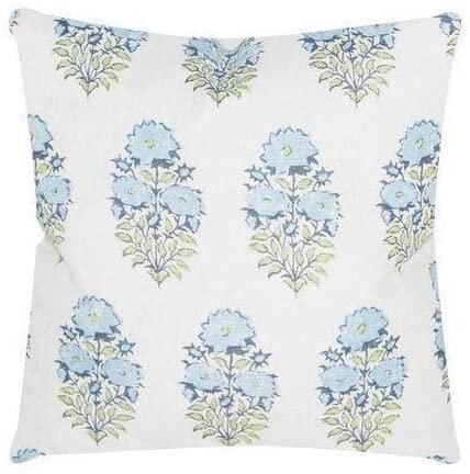 Lisa Fine Mughal Flower Pillow Cover in Monsoon Designer Flower Pillow Blue Throw Pillows Farmhouse Pillow Cover - Amazon.jpg
