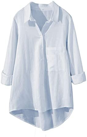 Minibee Women's Casual Cotton Linen Blouse Plus Size High Low Shirt Long Sleeve Tops (light blude) - Amazon.jpg