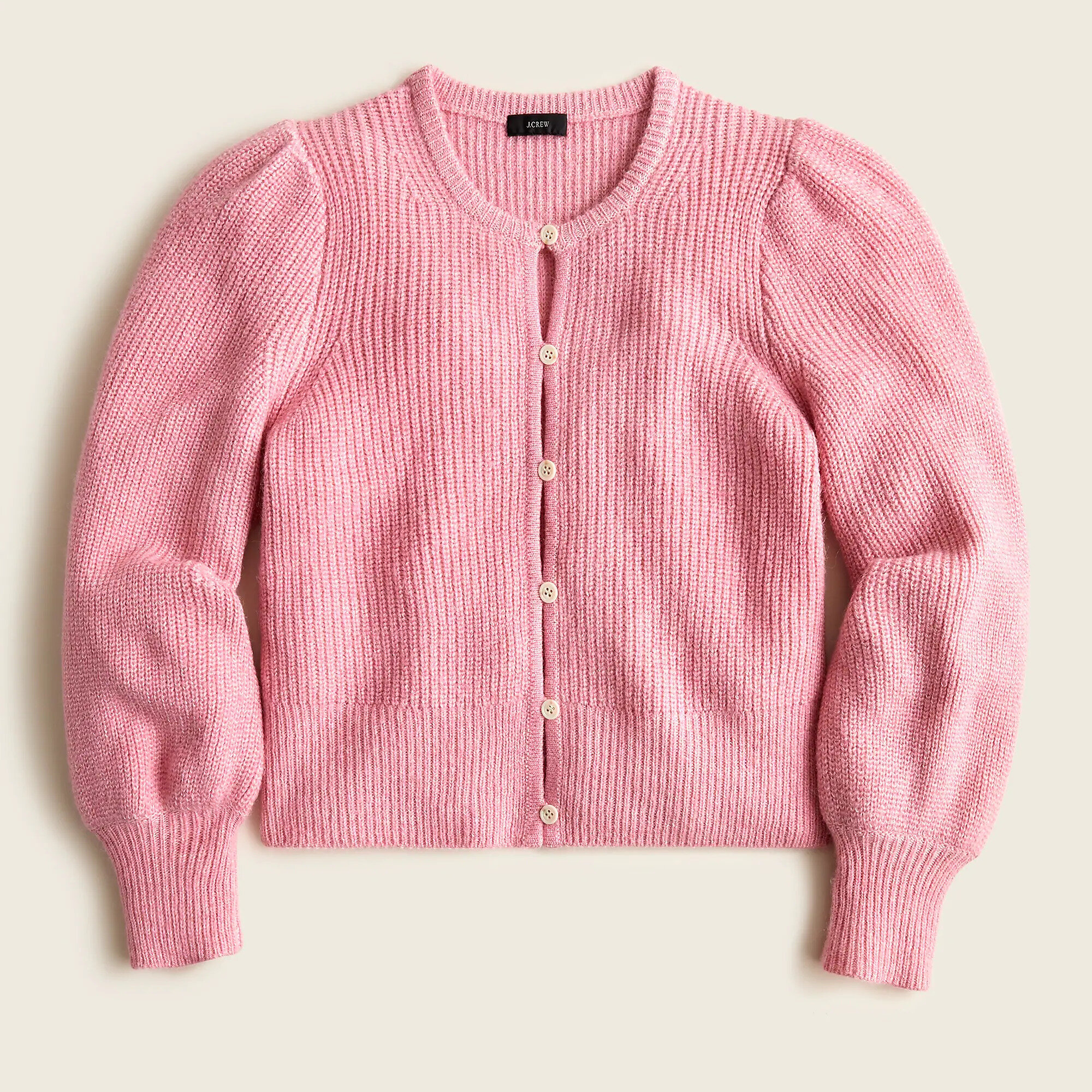 Puff-sleeve lightweight alpaca blend cardigan sweater (pink) - J Crew.jpg