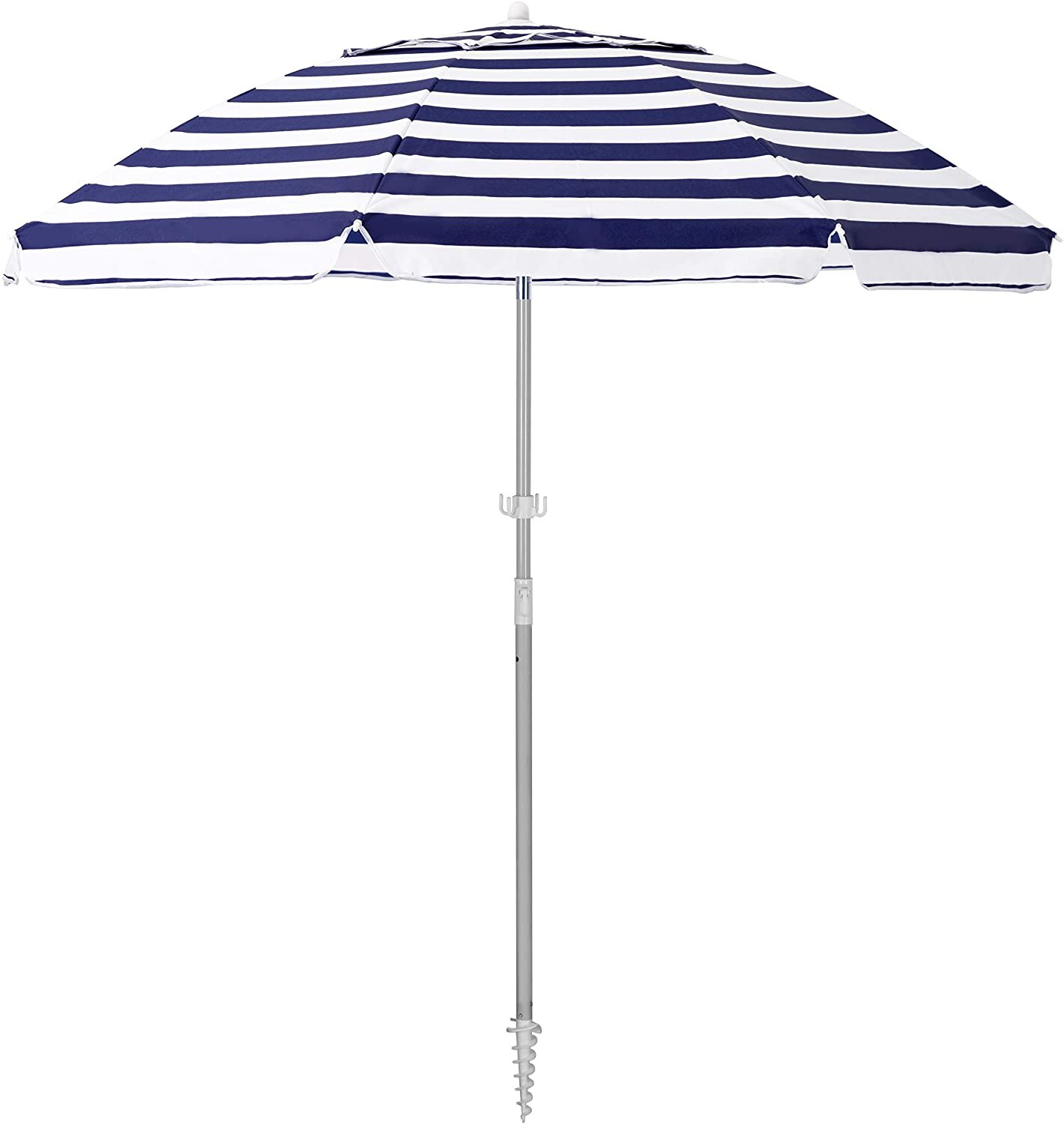 SERWALL 6.5FT Beach Umbrella UV 50+ Outdoor Portable Sunshade Umbrella with Sand Anchor, Push Button Tilt and Carry Bag for Patio Outdoor Garden Beach (Navy-White Stripe) - Amazon.jpg