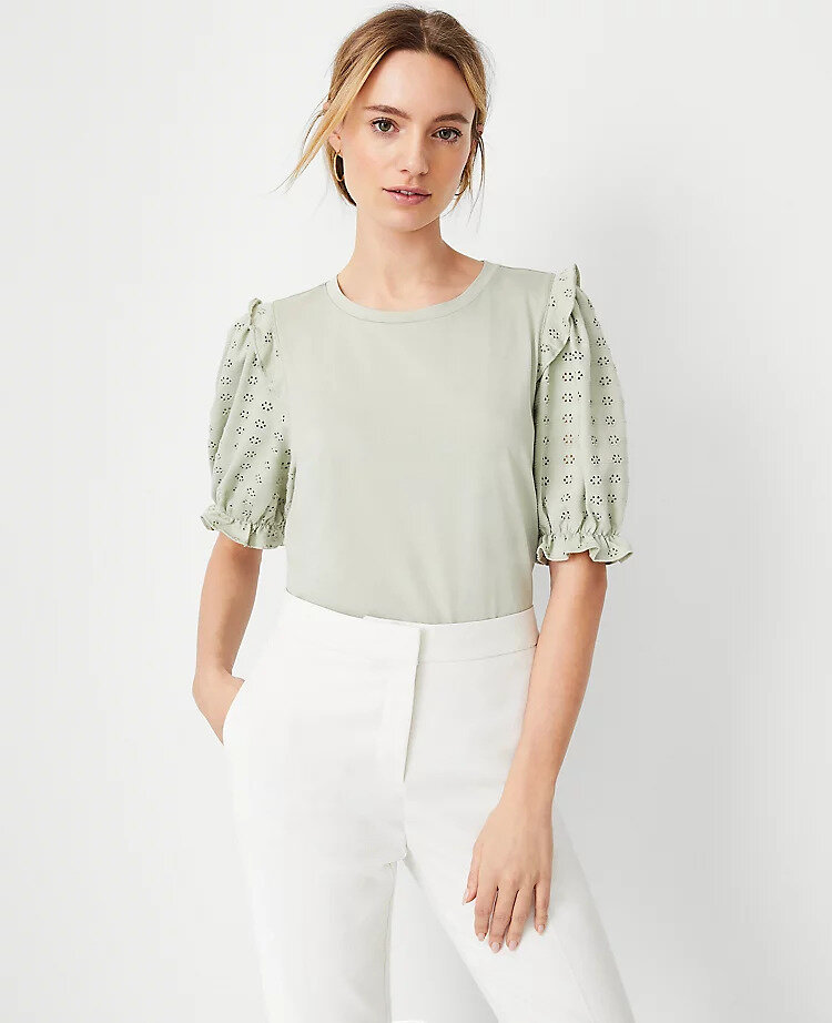 Sage eyelet sleeved top - Ann Taylor.jpg