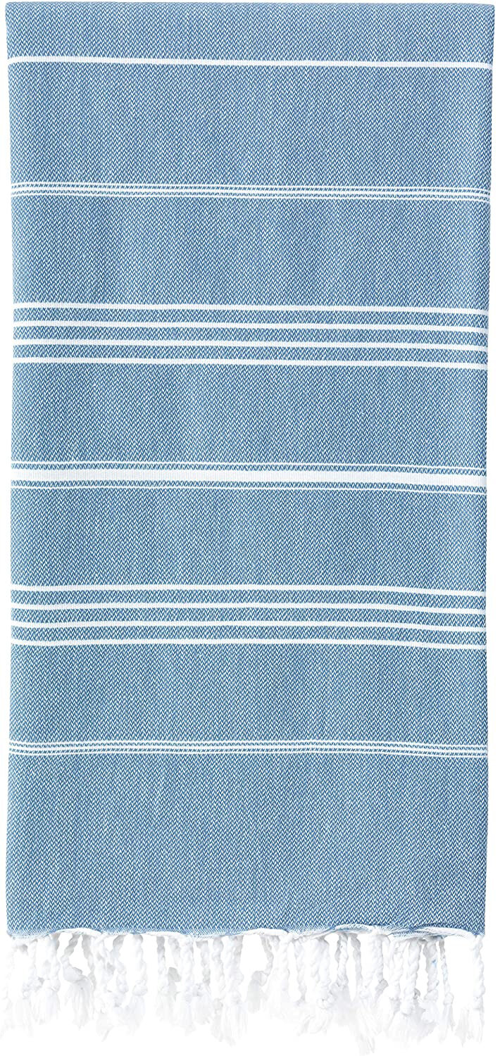 WETCAT Turkish Beach Towel (38 x 71) - Prewashed for Soft Feel, 100% Cotton - Quick Dry Oversized Bath Towels with Lively Colors - Unique Boho Towels for Bathroom - [Denim Blue] - Amazon.jpg