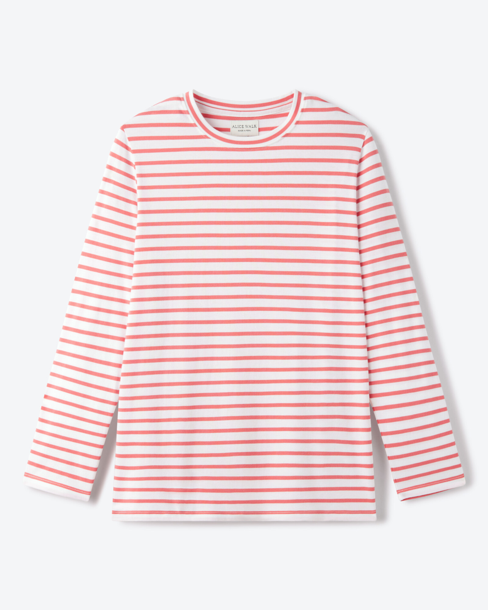 favorite spring coral and white striped tee